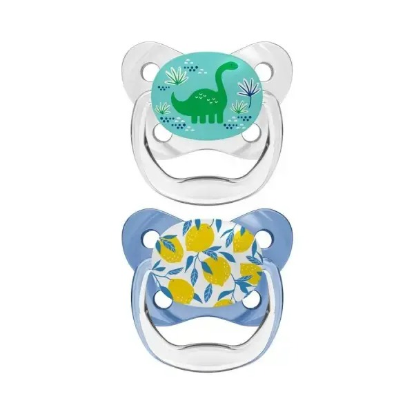 تصویر پستونک دو عددی 6 تا 18 ماه ارتودنسی دکتر براونز Dr browns طرح دایناسور و لیمو 